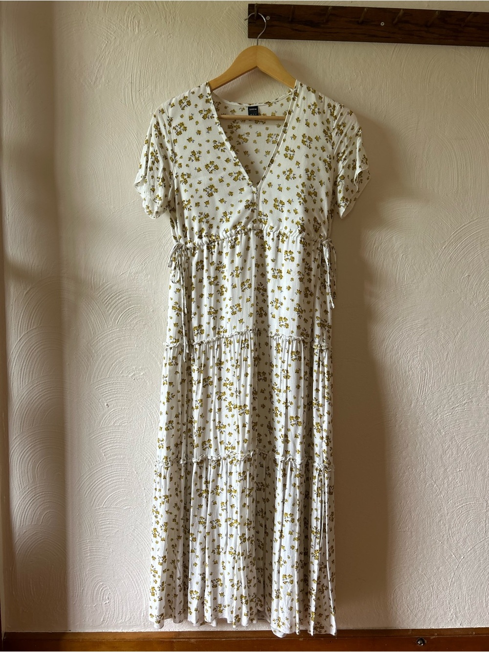 SHEIN Cream Maxi Dress with Olive Floral Print